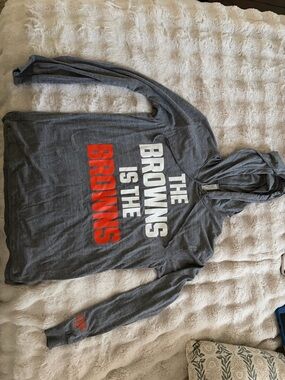 American Apparel Gray Long Sleeve Hooded Tee with White and Orange Print